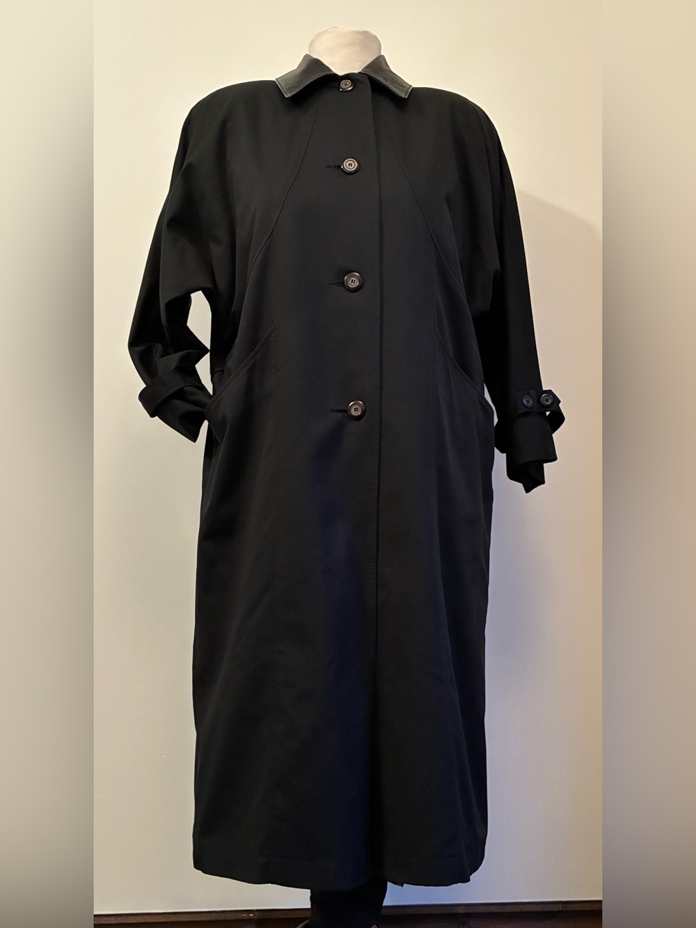Vintage Leather Collar Plaid Trench Coat Jacket Oversized XL Modes Me-Jay
